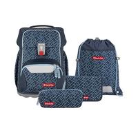Step by Step Basis Blue Lines School Bag Set, 4 Pieces, Ergonomic Satchel with Reflectors, Hip and Chest Strap, for Children from 1st Grade, 20L