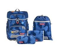 Step by Step Cloud Reflect School Bag Set, 5 Pieces, Ergonomic Satchel with Reflectors, Height Adjustable with Waist Belt for Boys from 1st Grade, 19 L, Rocket Novo - Blue, School bag