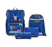 Step by Step Cloud School Bag Set, 5 Pieces, Ergonomic Satchel with Reflectors, Height-Adjustable with Waist Belt, from 1st Class, 19L, Police Truck Charly - Blue