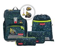 Step by Step Cloud School Bag Set, 5 Pieces, Ergonomic Satchel with Reflectors, Height-Adjustable with Waist Belt, from 1st Class, 19L, Rocco Excavator - Grey