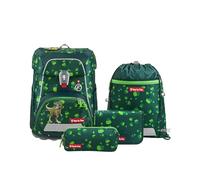 Step by Step Fit School Bag Set, 5 Pieces, Ergonomic Satchel with Reflectors, Height Adjustable with Waist Belt for Boys and Girls from 1st Grade, 19 L, Dino Targo - Green
