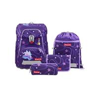 Step by Step Fit School Bag Set, 5 Pieces, Ergonomic Satchel with Reflectors, Height Adjustable with Waist Belt for Boys and Girls from 1st Grade, 19 L, Pegasus Emily - Purple