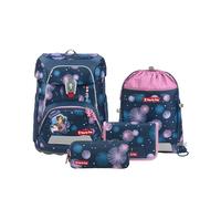 Step by Step Fit School Bag Set, 5 Pieces, Ergonomic Satchel with Reflectors, Height Adjustable with Waist Belt for Boys and Girls from 1st Grade, 19 L, Mermaid Delia - blue-purple-pink