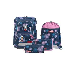 Step by Step Fit School Bag Set, 5 Pieces, Ergonomic Satchel with Reflectors, Height Adjustable with Waist Belt for Boys and Girls from 1st Grade, 19 L, Mermaid Delia - blue-purple-pink