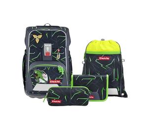 Step by Step Giant 5-Piece School Bag Set, Green, Ergonomic Satchel with Reflectors, Height Adjustable with Hip and Chest Strap, for Children from 1st Grade, 23 Litres, Ninja Kimo - blue-grey-green