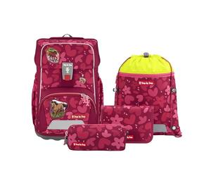 Step by Step Giant 5-Piece School Bag Set, Green, Ergonomic Satchel with Reflectors, Height Adjustable with Hip and Chest Strap, for Children from 1st Grade, 23 Litres, Wild Horse Nora - Red