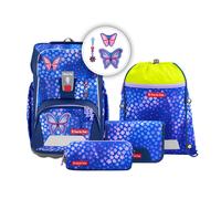 Step by Step Giant 5-Piece School Bag Set, Green, Ergonomic Satchel with Reflectors, Height Adjustable with Hip and Chest Strap, for Children from 1st Grade, 23 Litres, Butterfly Maja - blue-pink