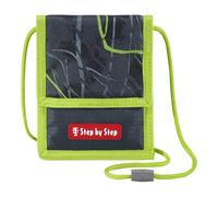 Step by Step Neck pouch "Danger Cat Chico" grey-green with viewing window, coin compartment with zip, key attachment, for hanging, for boys from 1st class, Danger Cat Chiko - Grey/Green