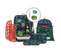 Step by Step Pack of 6 2 in 1 Plus School Bags with Ergonomic Reflectors Adjustable Height with Belt Size 19 Litres, Wild T-rex Taro - Green-Black