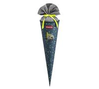 Step by Step School Cone, Suitable for School Bag, Made from Recycled PET Bottles, Fabric Closure, 5 Litre Capacity, 70 cm Height, Rocco excavator - yellow/grey