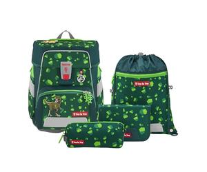 Step by Step Space "Dino Targo" 5-Piece School Bag Set, Green, Dinosaur Design, Ergonomic Satchel with Reflectors, Height Adjustable with Waist Belt for Boys from 1st Grade, 20 L