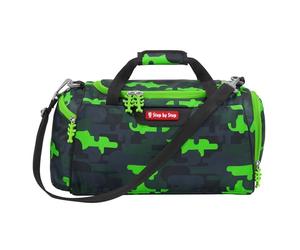 Step by Step Sports Bag with Wet Laundry Compartment, Removable Shoulder Strap, Adjustable Shoulder Strap, from 1st Class, 13L, Black Cat Chiko - Grey - Green, Modern