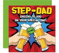 Step Dad Birthday Card - Cheers To You Raise a Glass - Happy Birthday Cards for Step Dad from Son Daughter, 145mm Father's Day Bday Greeting Cards