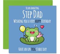 Step Dad Birthday Card - Cute Frog - Happy Birthday Card for Step Dad from Son Daughter, 145mm Fathers Day Greeting Cards