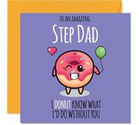 Step Dad Birthday Card - Donut What I'd Do - Happy Birthday Card for Step Dad from Son Daughter, 145mm cute donut Bday Greeting Cards