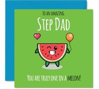 Step Dad Birthday Card - One In A Melon - Happy Birthday Card for Step Dad from Son Daughter, 145mm cute melon Bday Greeting Cards