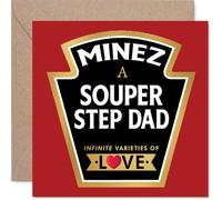 Step Dad Birthday Card - Souper - Happy Birthday Card for Step Dad from Son Daughter, 145mm Product Label Design Bday Greeting Cards