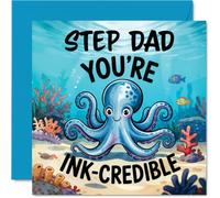 Step Dad Birthday Card - Youre Ink Credible - Happy Birthday Card for Step Dad from Son Daughter, 145mm Underwater Sea Life Illustration Bday Greeting Cards