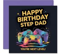 Step Dad Birthday Card - Youre Next Level - Happy Birthday Card for Step Dad from Son Daughter, 145mm video game controller design Bday Greeting Cards