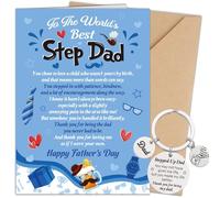 Step Dad Fathers Day Card - Stepdad Father's Day Cards with Envelope, Stepped-Up Dad Keychain, Bonus Dad Gift from Son Daughter
