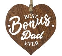 Step Dad Gifts Wooden Heart Plaque, Bonus Dad Dark Wood Sign