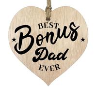 Step Dad Gifts Wooden Heart Plaque, Bonus Dad Light Wood Sign
