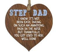 Step Dad Gifts Wooden Heart Plaque, Well Done Dark Wood Sign