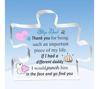 Step Dad Puzzle Shaped Plaques Father's Day Gifts for Stepdad Appreciate Birthday Present Ideas Papa Acrylic Signs from Son Daughter Home Desk Decorations Step-dad Christmas Thanksgiving Keepsakes