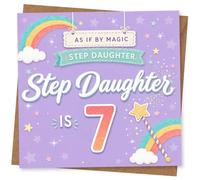Step Daughter 7th Birthday Card - As If By Magic - Purple Rainbow and Stars Design