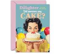Step Daughter Birthday Card - Did Somesone Say CAKE? - Happy Birthday Card for Step Daughter from Dad Mum, A5 Vintage Party Style Bday Greeting Cards