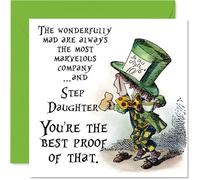 Step Daughter Birthday Card - Mad as a Hatter - Happy Birthday Card for Step Daughter from Dad Mum, 145mm vintage storybook Bday Greeting Cards