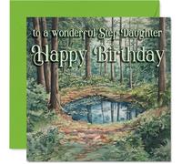 Step Daughter Birthday Card - Outdoor Watercolor Pond - Happy Birthday Card for Step Daughter from Dad Mum, 145mm Outdoor Watercolor Pond Bday Greeting Cards