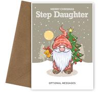 Step Daughter Christmas Card - The Festive Gnome - Personalised Christmas Card for Step Daughter with Holiday Cheer, Step Daughter, Festive Gnome