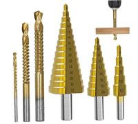 Step Drill Bit, 6PCS Titanium Step Drill Bit Set, 29 Sizes 4-32mm Drill Bits Set for Metal Sheet with Case, Step Up Bits for DIY Lovers Metalworking, Woodworking