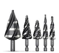 Step Drill Bit for Metal Set, 5 Pcs HSS Step Drill Bits(1/8"-1-3/8") Four Spiral Flute Cobalt Step Drill Bit for Metal, Stainless Steel, Aluminum, Wood, Plastic