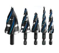 Step Drill Bit Set, 5PCS Four Spiral Flute Bits For Metal, 50 Sizes Titanium-Coated HSS With 1/4" Hex Shank(5PCS)