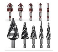 Step Drill Bit Set Four Spiral Flute Step Bits for Metal HSS Drill Bits with 1/4'' Hex Shank for Aluminum Wood Plastic(A)