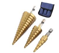 Step Drill Bits, 3PCS Steel Step Drill Bits Set - (4-12mm, 4-20mm and 4-32 mm) Cone Drill Bits Hole Cutter for Wood, PVC and Plastic