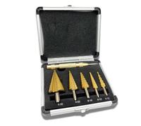 Step Drill Bits Set 6PCS High Speed Steel Titanium Coated Cobalt Cone Step Drill Bit with Automatic Center Punch, for DIY Plastic Wood Metal Aluminum Iron