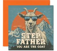 Step Father Birthday Card - You Are The Goat - Happy Birthday Card for Step Father from Son Daughter, 145mm Funny Animal Bday Greeting Cards