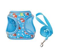 Step-in No Choke Harness Dual D-Ring Breathable Mesh Tiny Cats (Blue,XS) | Corgi print step-in reflective dual D-rings velcro+slide adjust 3D breathable mesh 1.5m leash XXS-L 1-30lbs