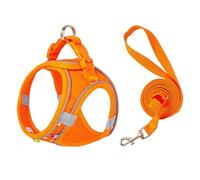 Step-in No Choke Harness Dual D-Ring Breathable Mesh Tiny Cats (Orange,L) | Corgi print step-in reflective dual D-rings velcro+slide adjust 3D breathable mesh 1.5m leash XXS-L 1-30lbs