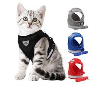 Step-in Soft Mesh Cat Harness and Leash Set, No Pull Escape Proof Reflective Walking Vest Harness for Small Medium Cats Puppies Night Safety (Blue,XL)