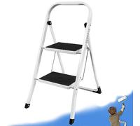 Step Ladder 2 Step Folding Step Stool Ladder Two Stepstool Collapsible Stepladder with Handgrip, Anti-Slip, Wide Pedal, Sturdy Steel, Multi-Use for Household and Office