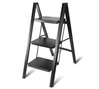 Step Ladder, 3 Steps, Kitchen Ladder, Iron, Wide Steps, Stable Load 150 kg, Easy to Carry