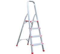 Step Ladder 4 Step 150 kg Max Load EN-131 Lightweight Robust Aluminium Stepladder with Non-Slip Wide Step Folding and with a Tall Grab Handle TUFFMATE