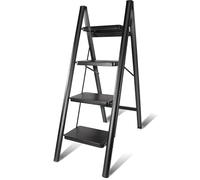 Step Ladder, 4 Steps, Kitchen Ladder, Iron, Wide Steps, Stable Load 150 kg, Easy to Carry