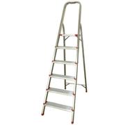 Step Ladder 6 Step 150 kg Max Load EN-131 Lightweight Compact Aluminium Stepladder with Non-Slip Wide Step Folding and with a Tall Grab Handle TUFFMATE