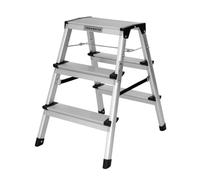 Step Ladder Double-Sided Folding Step Up Stool Heavy Duty Hop Up Aluminium Platform 150kg Capacity Multi-Purpose DIY Indoor Outdoor Usage TOUGH MASTER (3 Steps)