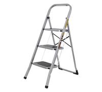Step Ladder Heavy-Duty Steel, Non-Slip Rubber Steps, Anti-Slip Feet, Compact Platform Ladder With Handle, Safety Folding Step Ladder With 150KG Max Capacity TOUGH MASTER (3 Steps)
